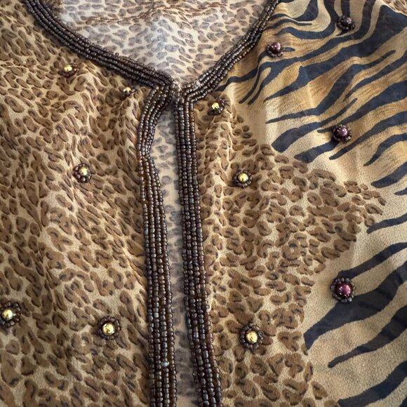 Mark & John By Gopal Elegant Beaded Brown Leopard Long Duster Small Chiffon Vint - Picture 11 of 12